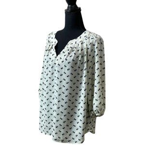 Ambiance San Francisco 3/4 Sleeve Blouse Ivory Floral Women’s Size Large